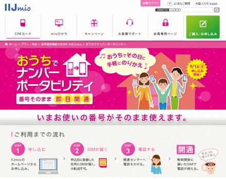 IIJmio「おうちでナンバーポータビリティ」サイト