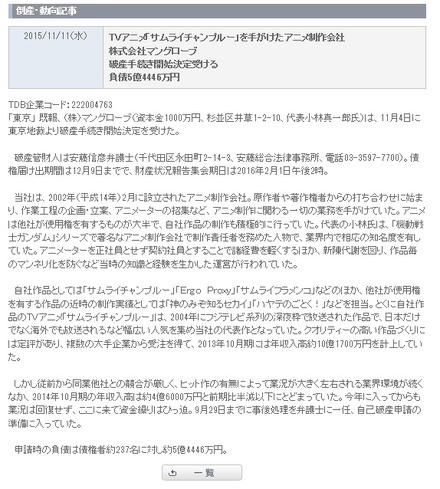 アニメ制作会社 マングローブが破産手続開始 虐殺器官 どうなる Rbb Today