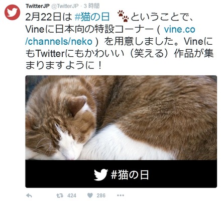 Twitterは、Vineで「猫の日」特設コーナーをオープン