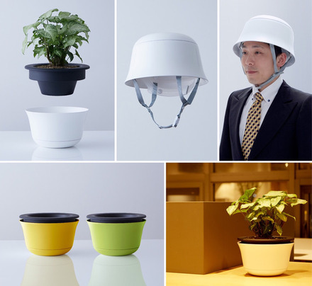 普段は観葉植物の鉢植えとして、いざという時にはヘルメットとして使用できる「POT」。植木部分が簡単に外せるようになっている（画像はプレスリリースより）