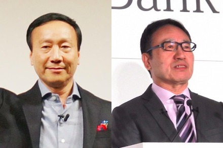 NTTドコモの加藤薫社長（写真左）、ソフトバンクの宮内 謙社長