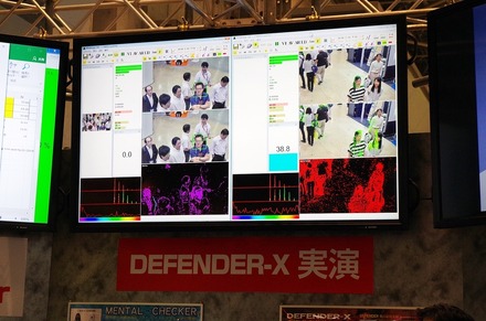 「DEFENDER-X」はカメラ映像から不審者を検知し、犯罪を未然に防ぐシステムとして導入が行われている。人の振動成分から精神状態を可視化し、要注意人物を特定する（撮影：防犯システム取材班）