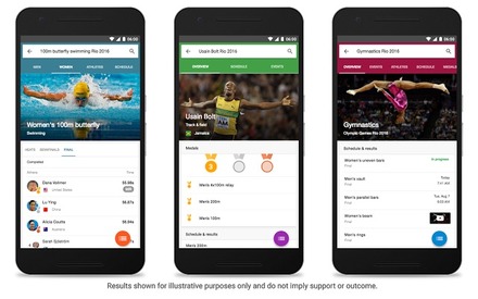 Google検索アプリ、リオ五輪の情報を網羅的にピックアップできるUIに変更