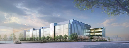 三鷹第二データセンターの完成イメージ。延床面積約38,000平方メートル、最大約5,600ラックの収容が可能な、国内最大級のデータセンターとなる（画像はプレスリリースより）