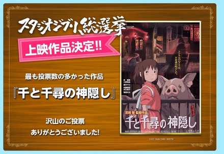 スタジオジブリ総選挙、1位は『千と千尋の神隠し』に決定！一週間限定で劇場公開