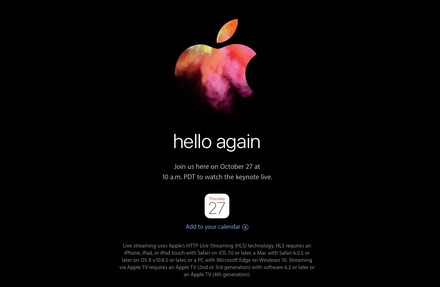 Apple、スペシャルイベント「hello again」を27日に開催すると正式発表