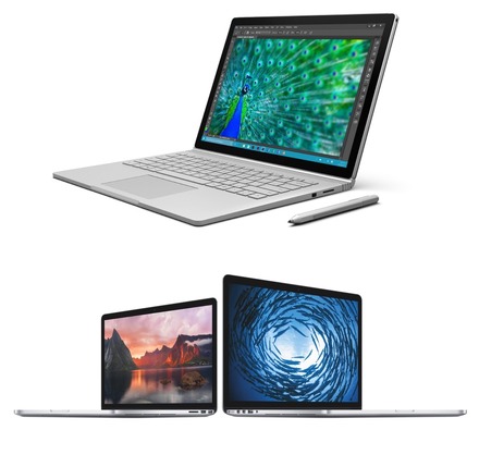 Surface Book（上）と、MacBook Pro with Retina Display（下）