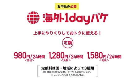 ドコモ、中国での「海外1dayパケ」定額料を300円値下げして980円に