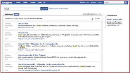 Facebook 検索機能画面