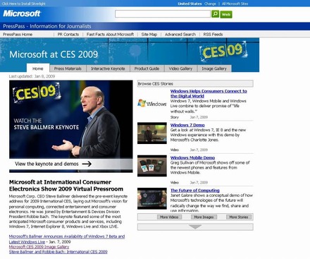 特設サイト「Microsoft at CES 2009」
