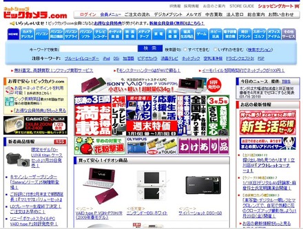 ビックカメラのサイト