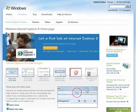 「Internet Explorer 8」公式サイト（www.microsoft.com/ie8）