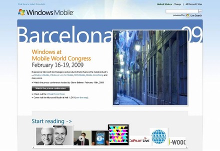 マイクロソフト「Mobile World Congress 2009」特設サイト（画像）