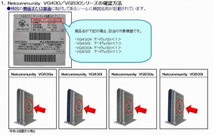 Netcommunity VG430シリーズ／VG830シリーズの確認方法