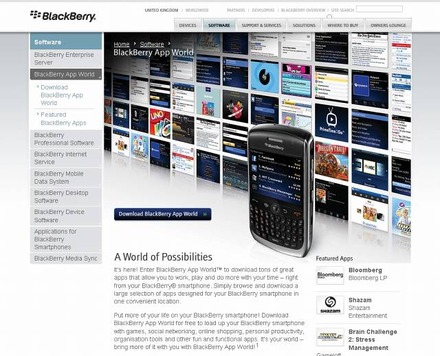 「BlackBerry App World」サイト（PC）