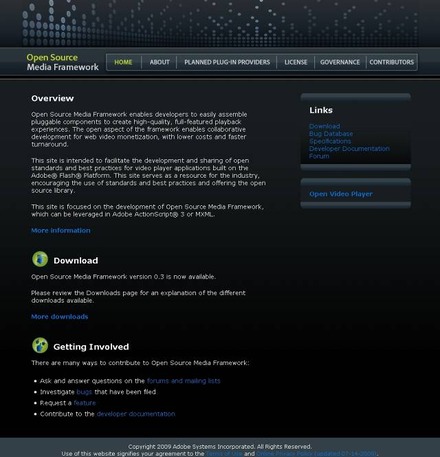 Open Source Media Frameworkサイト（画像）