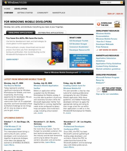 「Windows Mobile for Developersサイト」（画像）