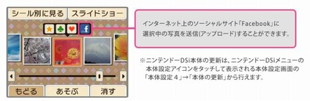 DSi本体アップデートを行うと、Facebookアイコンが追加される