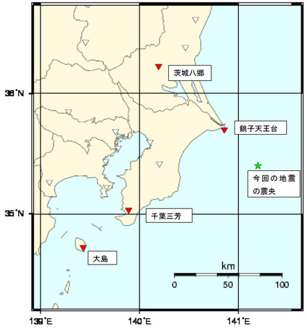 緊急地震速報発表に用いた気象庁の地震観測点