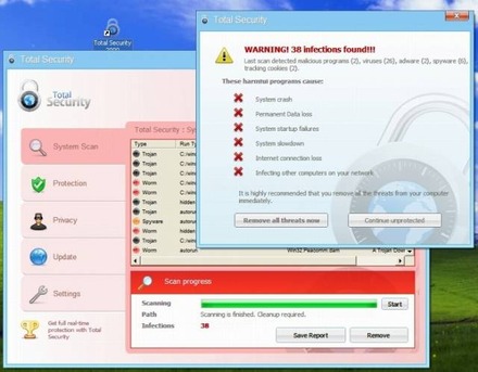 ウイルス対策ソフト「Total Security」の偽物