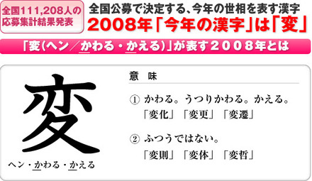 2008年は「変」が選ばれた