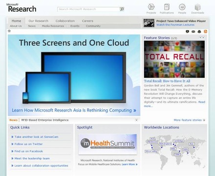 「Microsoft Research」サイト（画像）