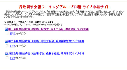 行政刷新会議ワーキンググループ日程・ライブ中継サイト