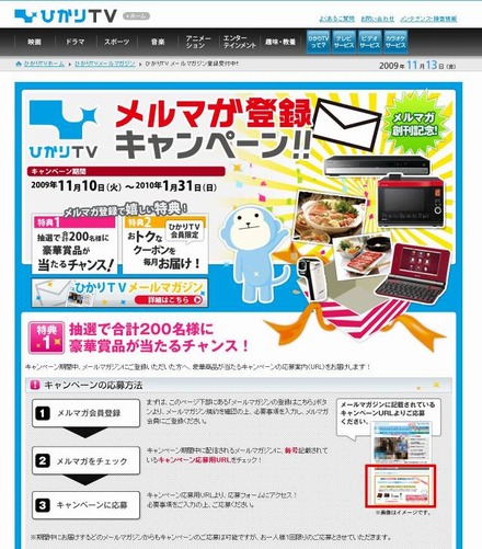 「ひかりTV メールマガジン登録」サイト（画像）