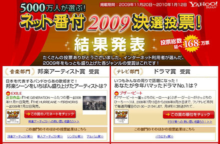 5000万人が選ぶ　ネット番付2009決選投票！