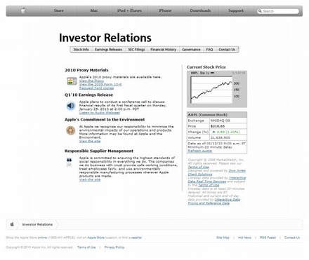 AppleのInvestor Relationsページ（画像）