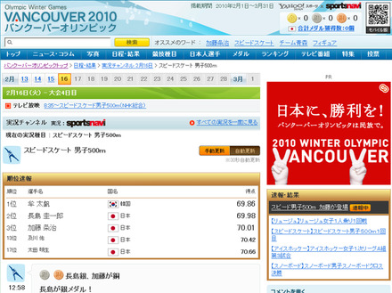 Yahoo！スポーツ×スポーツナビ　バンクーバーオリンピック特集