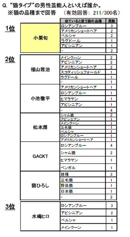 “猫タイプ”の男性芸能人といえば誰か