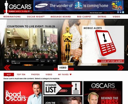 アカデミー賞公式サイト「Oscar.com」。各賞のノミネートが発表されている