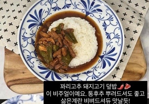 ユン・ナラが調理し盛り付けた豚肉丼