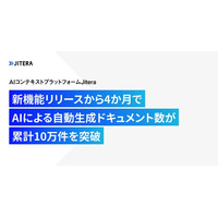 Jitera、新機能リリースから4か月でAIによる自動生成ドキュメント数が累計10万件を突破