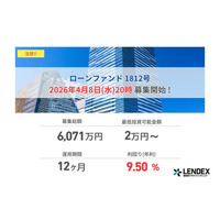 【LENDEX】年利9.5%のローンファンド 1812号、募集開始のお知らせ