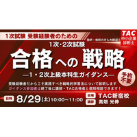 【TAC中小企業診断士】来年こそは1次・2次試験合格！ 1次試験受験者のための1・2次試験合格への戦略セミナー 8/29（土）TAC新宿校にて開催